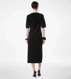 SILK CHENILLE EMBOSSED PYTHON CREWNECK DRESS
