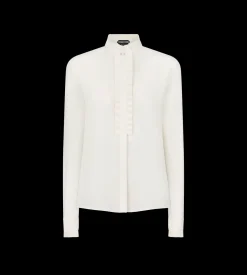 SILK CREPE DE CHINE SHIRT WITH PLISSE DETAILS