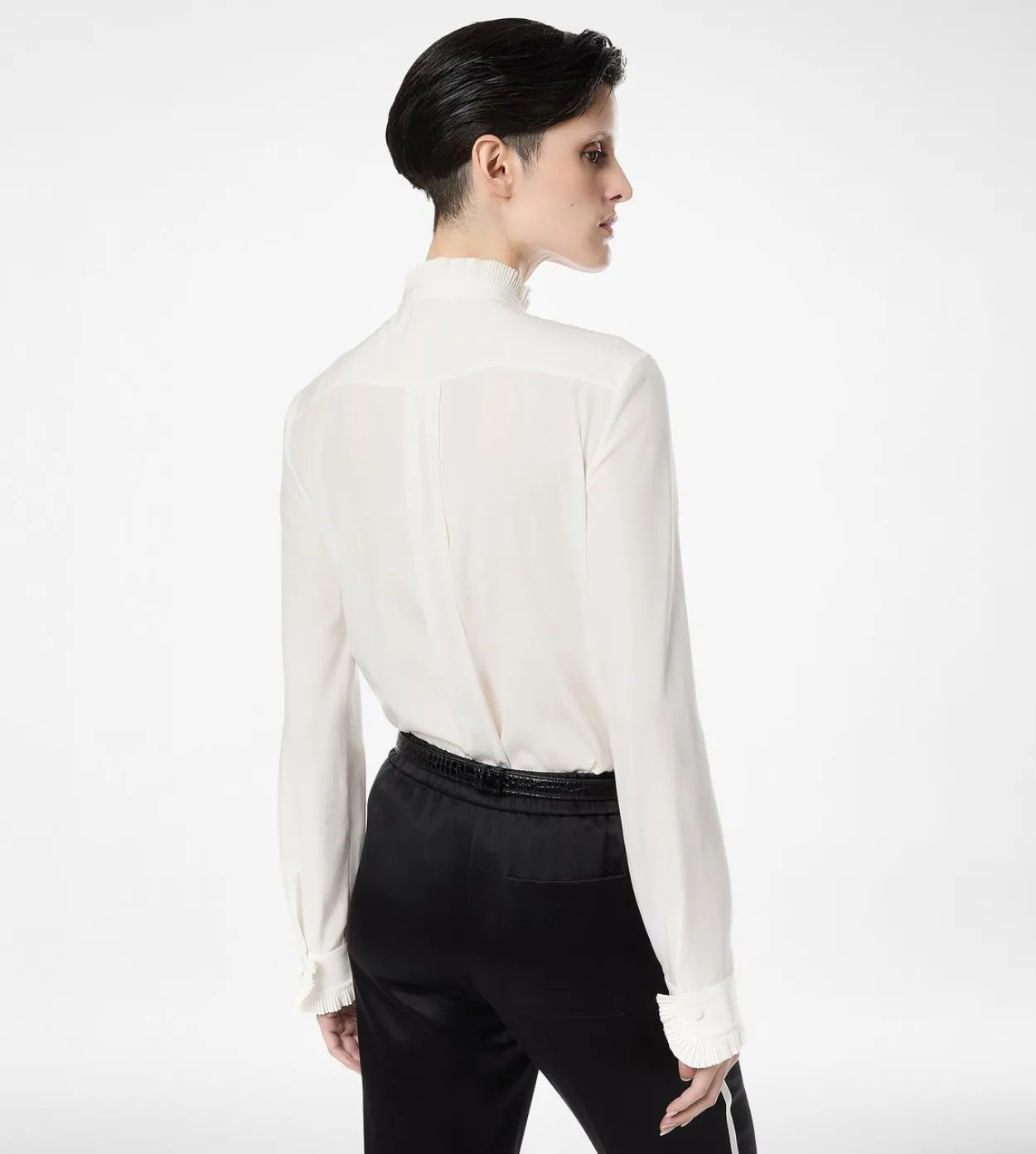 SILK CREPE DE CHINE SHIRT WITH PLISSE DETAILS