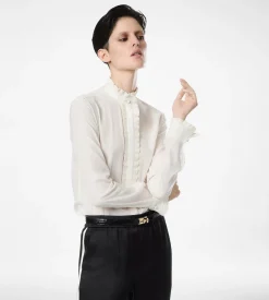 SILK CREPE DE CHINE SHIRT WITH PLISSE DETAILS