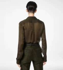 SILK CROCO CHIFFON SHIRT WITH TONAL TF EMBROIDERED LOGO