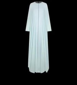 SILK GEORGETTE CREWNECK KAFTAN WITH LEATHER DETAIL