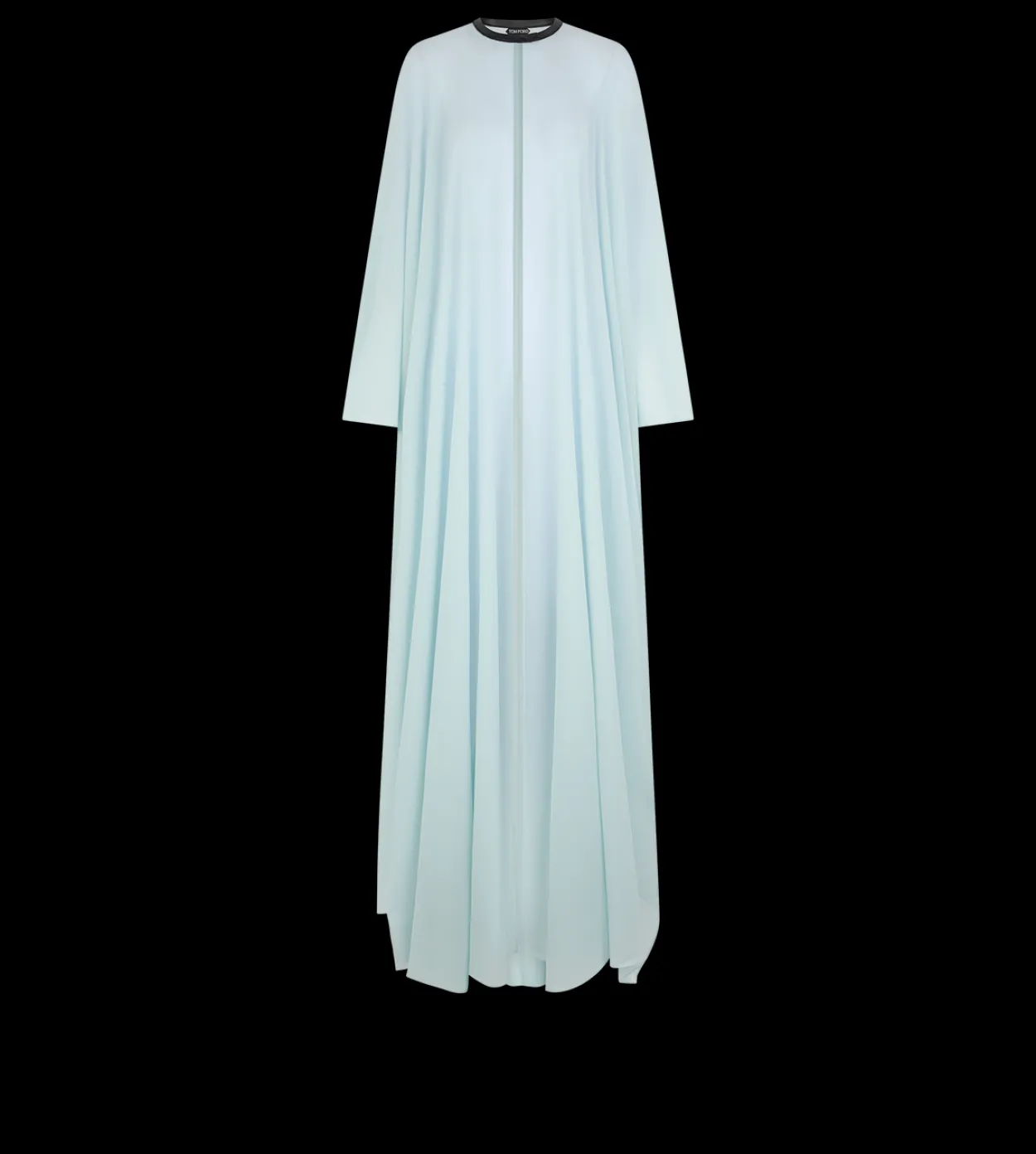 SILK GEORGETTE CREWNECK KAFTAN WITH LEATHER DETAIL