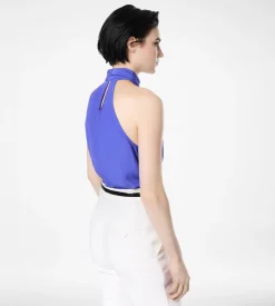 SILK HALTERNECK LAVALLIERE TOP WITH PLISSE DETAIL