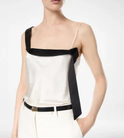 SILK SATIN CAMISOLE TOP WITH TUXEDO BAND