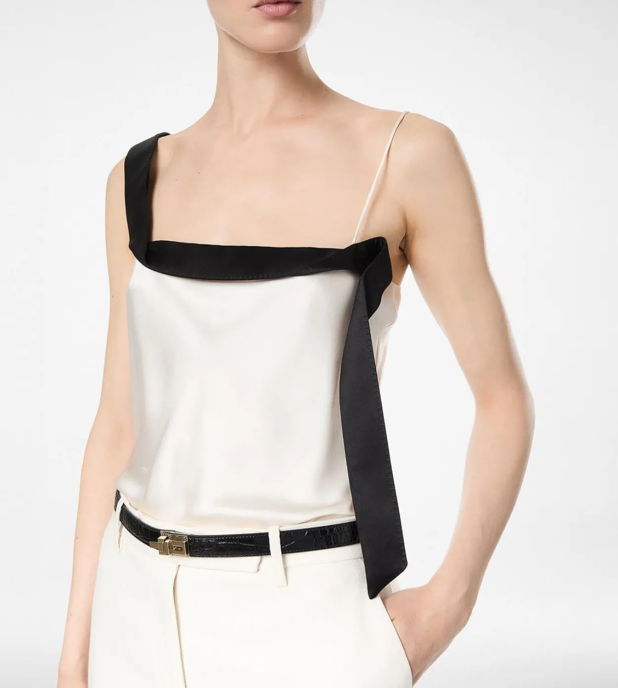 SILK SATIN CAMISOLE TOP WITH TUXEDO BAND