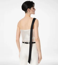 SILK SATIN CAMISOLE TOP WITH TUXEDO BAND
