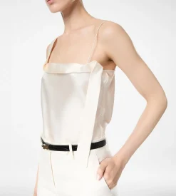 SILK SATIN CAMISOLE TOP WITH TUXEDO BAND