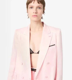 SILK SATIN DOUBLE BREASTED PEAK LAPEL JACKET