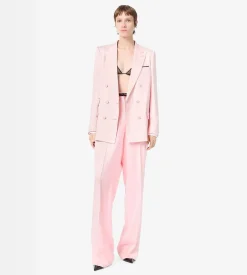SILK SATIN DOUBLE BREASTED PEAK LAPEL JACKET