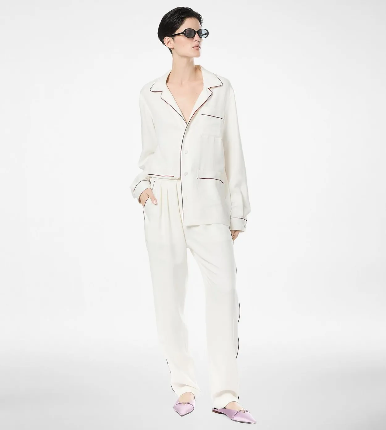 SILK TWILL PJ PANTS WITH PIPING