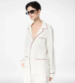 SILK TWILL PJ SHIRT WITH PIPING AND TONAL TF EMBROIDERED LOGO