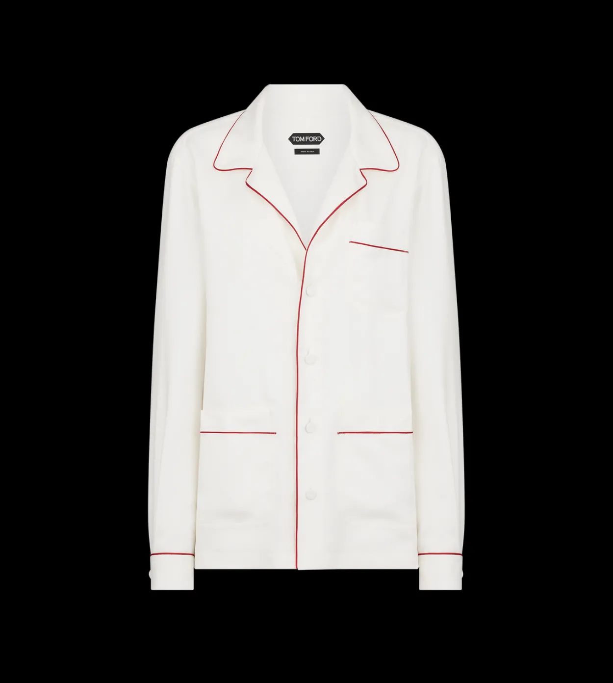 SILK TWILL PJ SHIRT WITH PIPING AND TONAL TF EMBROIDERED LOGO