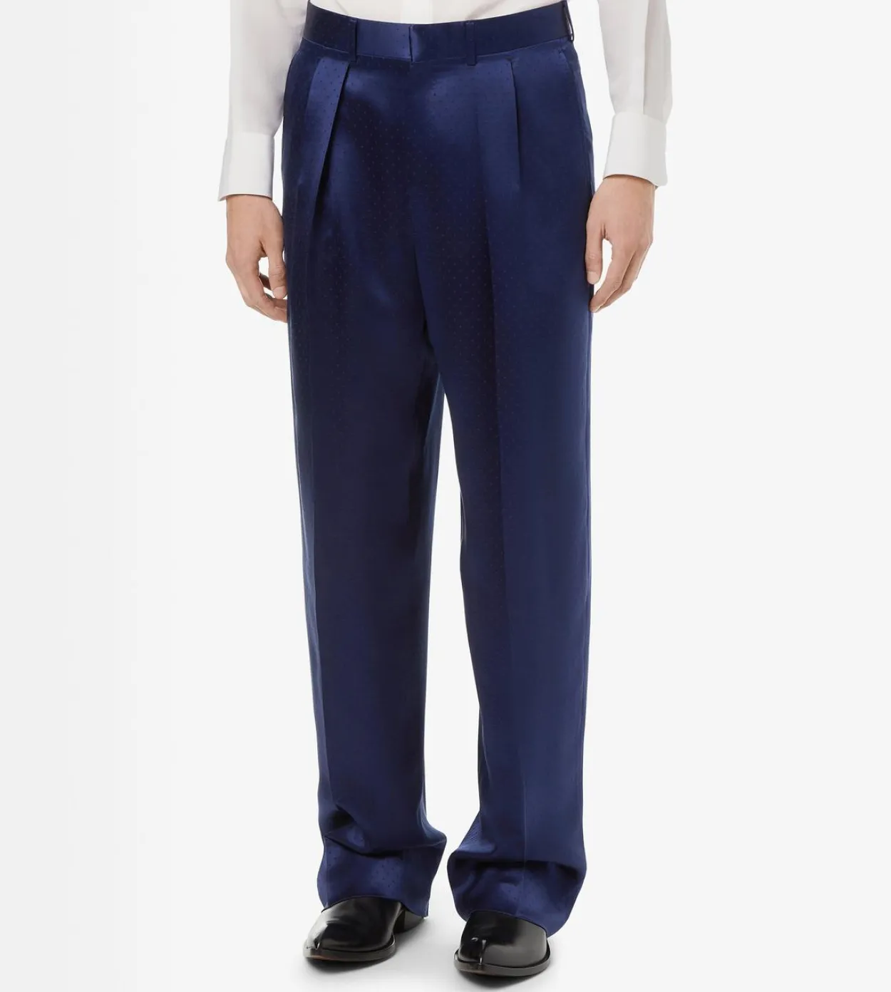 SILK VISCOSE SATIN POLKA DOT JACQUARD DOUBLE PLEAT PANT