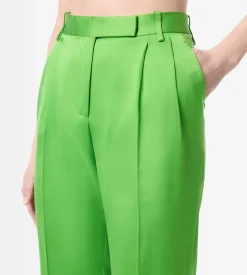 SILK WOOL TAILORED DOUBLE PLEAT STRAIGHT PANTS