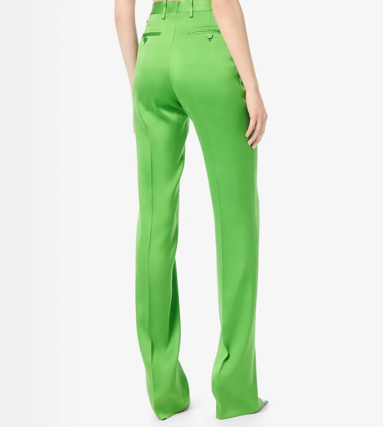 SILK WOOL TAILORED DOUBLE PLEAT STRAIGHT PANTS