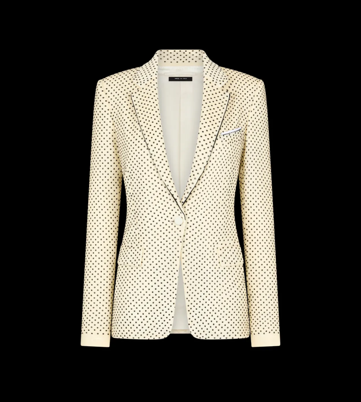 SINGLE BREASTED NOTCH LAPEL JACKET WITH PIPING AND EMBROIDERY
