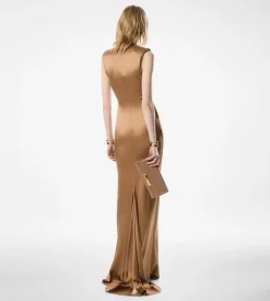 SLEEVELESS DEEP V-NECK TWIST FRONT SILK EVENING DRESS