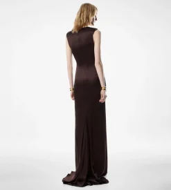 SLEEVELESS DEEP V-NECK TWIST FRONT SILK EVENING DRESS