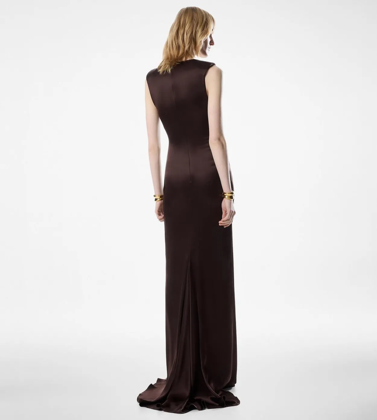 SLEEVELESS DEEP V-NECK TWIST FRONT SILK EVENING DRESS