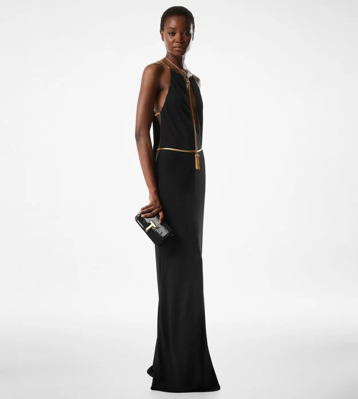 SLEEVELESS EVENING DRESS WITH CUT OUTS