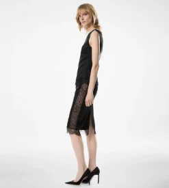 SLEEVELESS SILK TOP WITH V-BACK AND LACE INSERTS