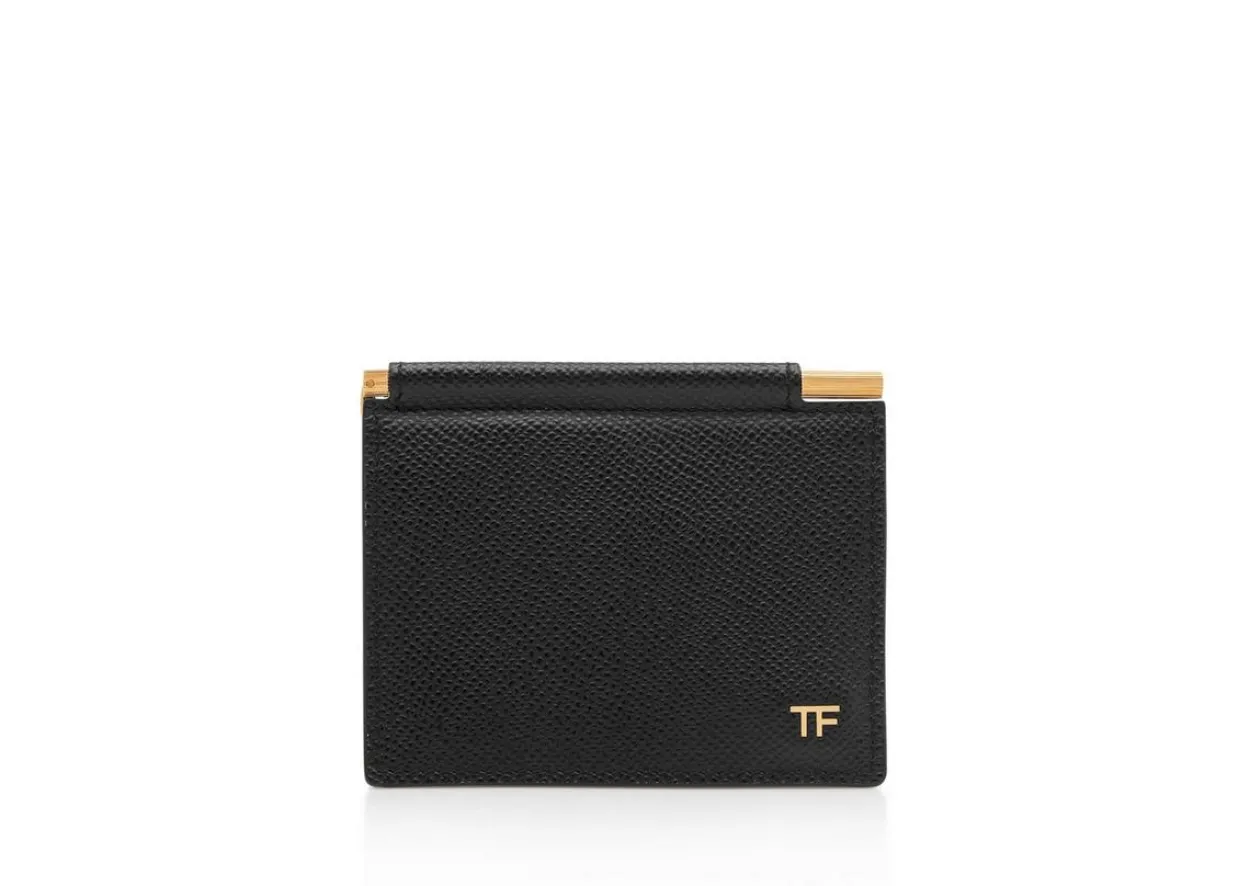 SMALL GRAIN LEATHER FOLDING MONEY CLIP CARDHOLDER