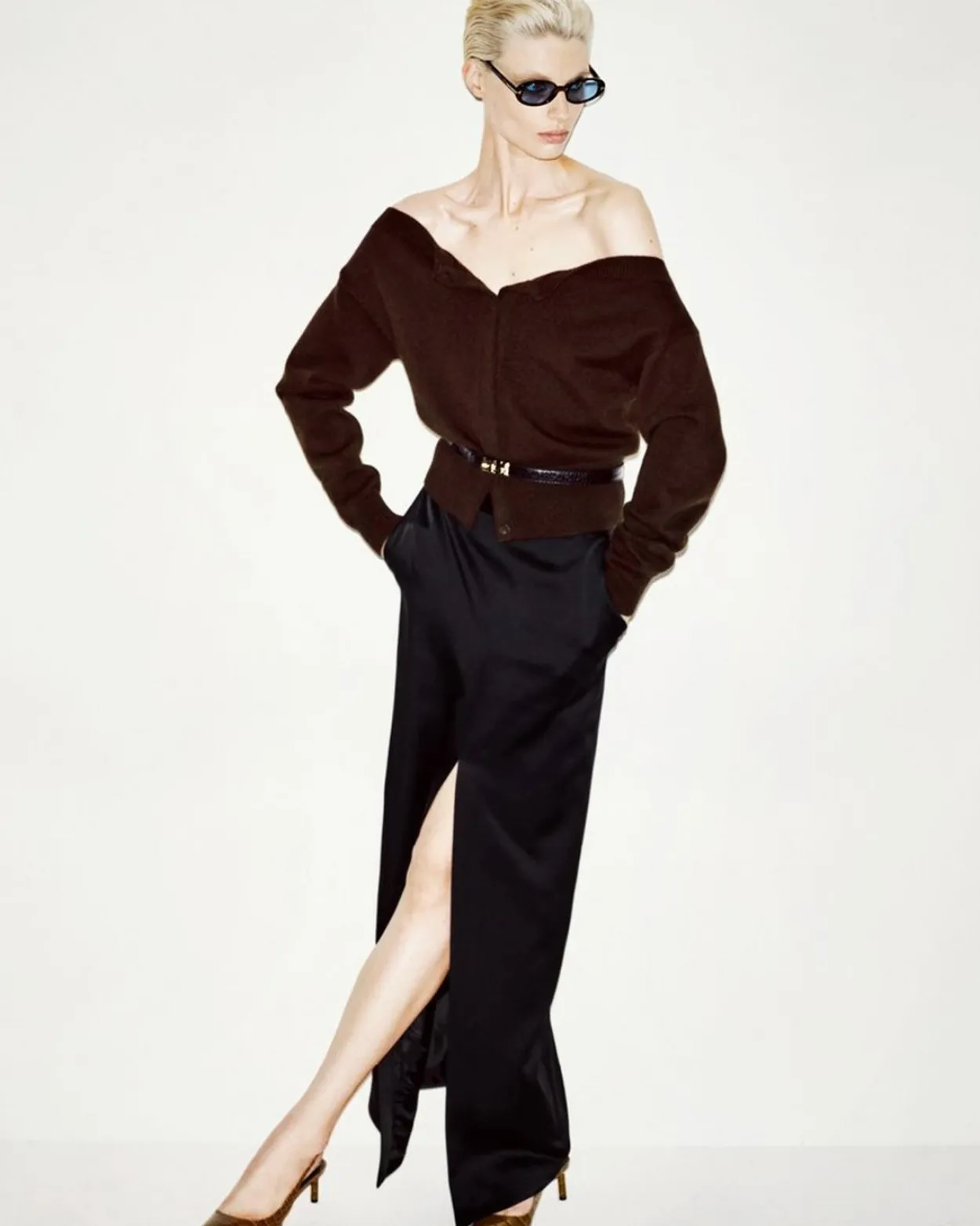 SOFT CASHMERE OPEN-NECK SHRUNKEN CARDIGAN