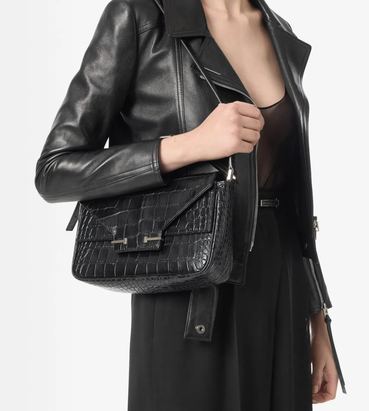 SOFT PRINTED CROCODILE LEATHER AUBE SMALL SHOULDER BAG