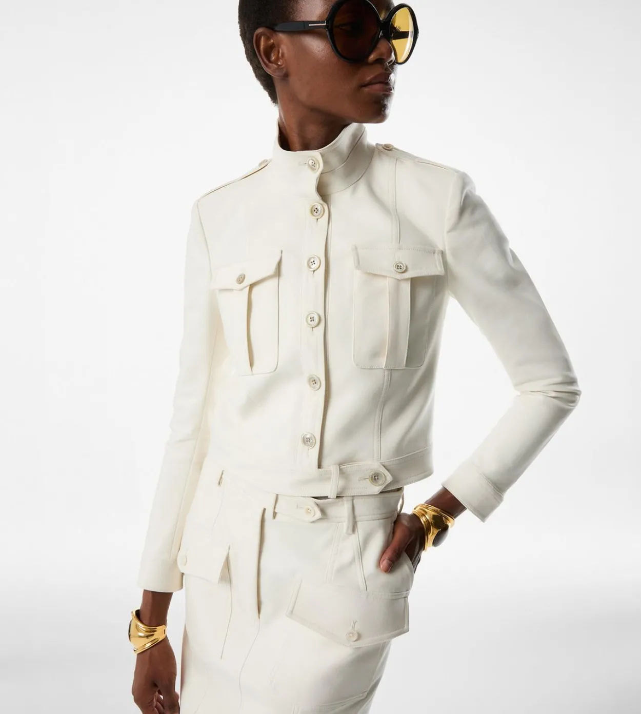 STAND COLLAR CROPPED SAFARI JACKET