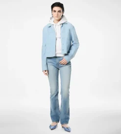 STONE WASHED DENIM STRAIGHT FIT PANTS