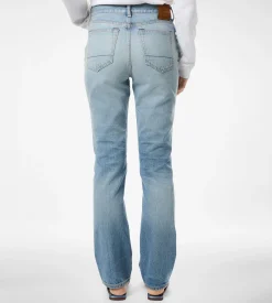 STONE WASHED DENIM STRAIGHT FIT PANTS