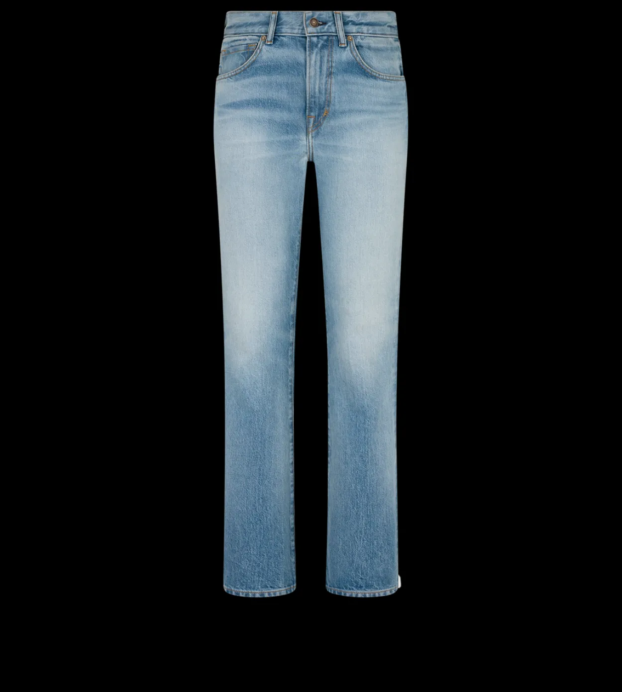 STONE WASHED DENIM STRAIGHT FIT PANTS