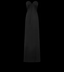 STRAPLESS DRAPED EVENING DRESS