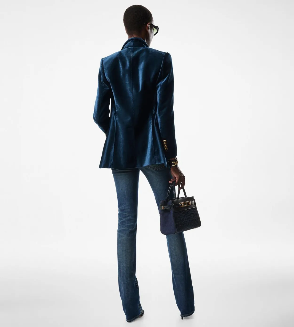 STRETCH RAW DENIM FLARED PANTS