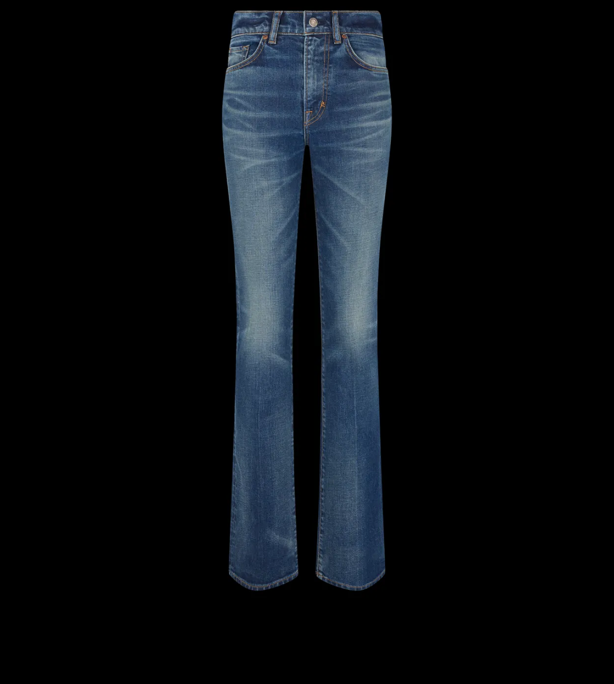 STRETCH RAW DENIM FLARED PANTS