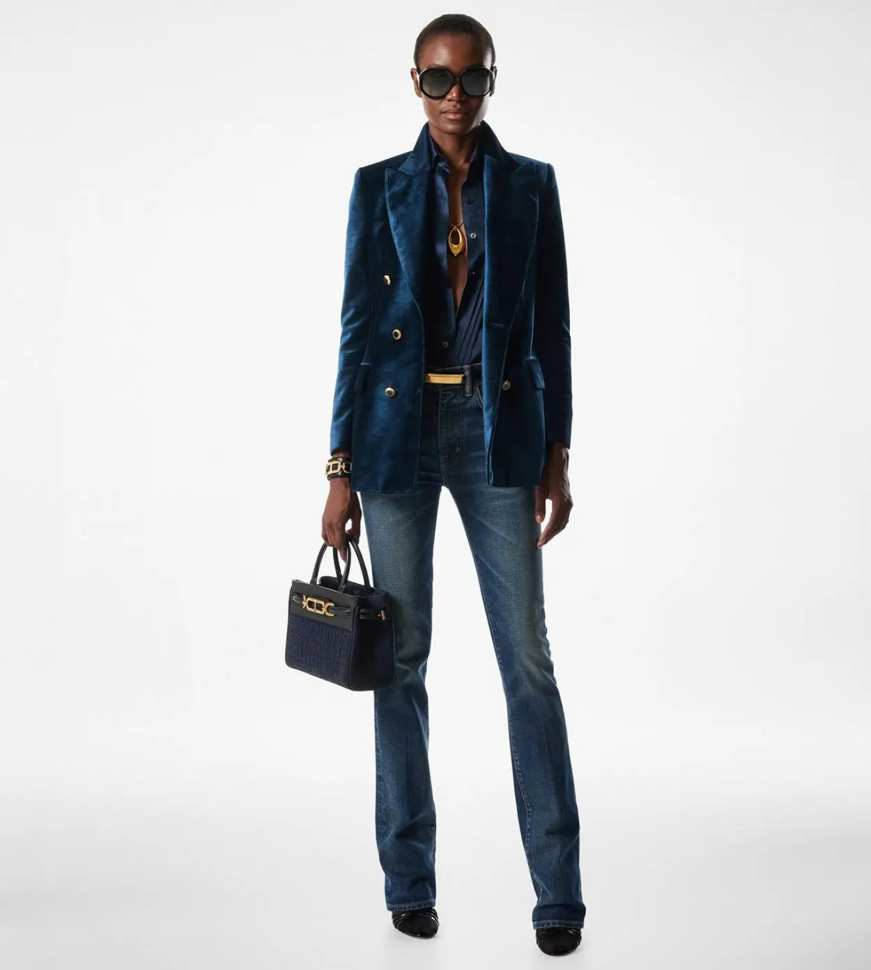 STRETCH RAW DENIM FLARED PANTS