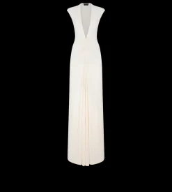 STRETCH SABLE' JERSEY DEEP V-NECK EVENING DRESS