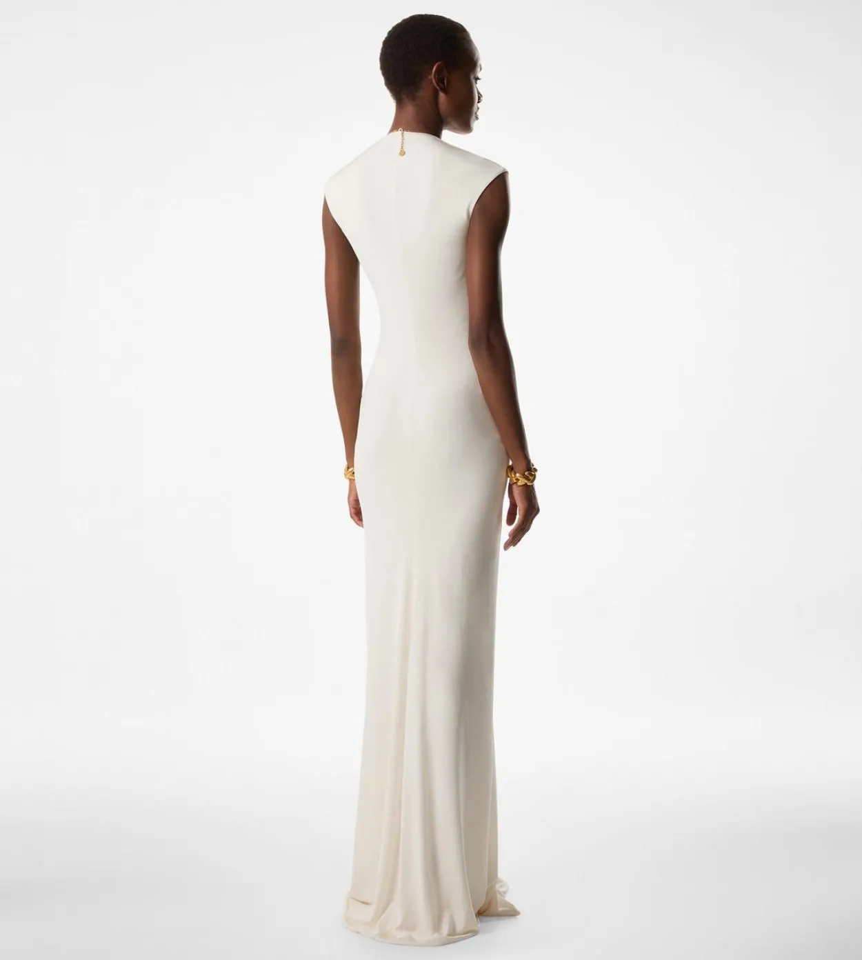 STRETCH SABLE' JERSEY DEEP V-NECK EVENING DRESS