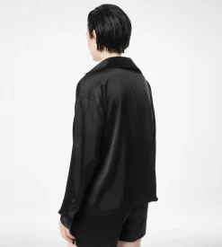 STRETCH SILK SATIN POLO WITH TONAL TF EMBROIDERED LOGO