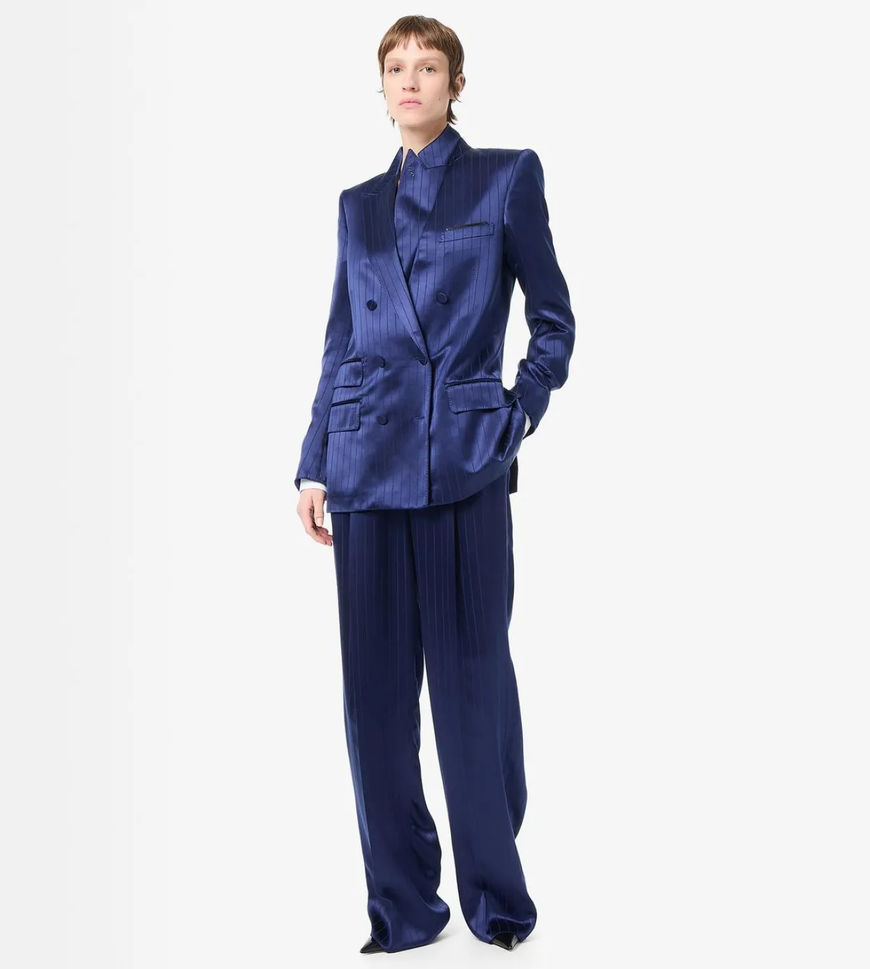 STRIPED HIGH-WAIST TAILORED WIDE LEG PLEATED STRAIGHT PANTS