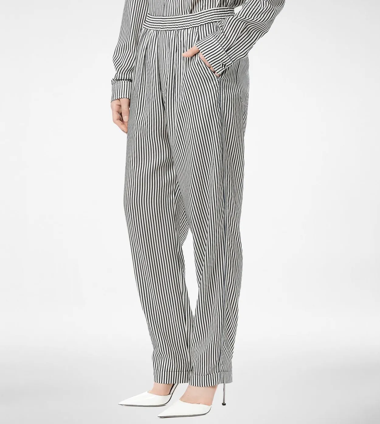 STRIPED SILK PJ PANTS WITH PIPING