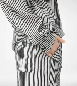 STRIPED SILK PJ SHIRT WITH PIPING AND TONAL TF EMBROIDERED LOGO