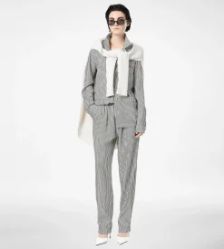 STRIPED SILK PJ SHIRT WITH PIPING AND TONAL TF EMBROIDERED LOGO