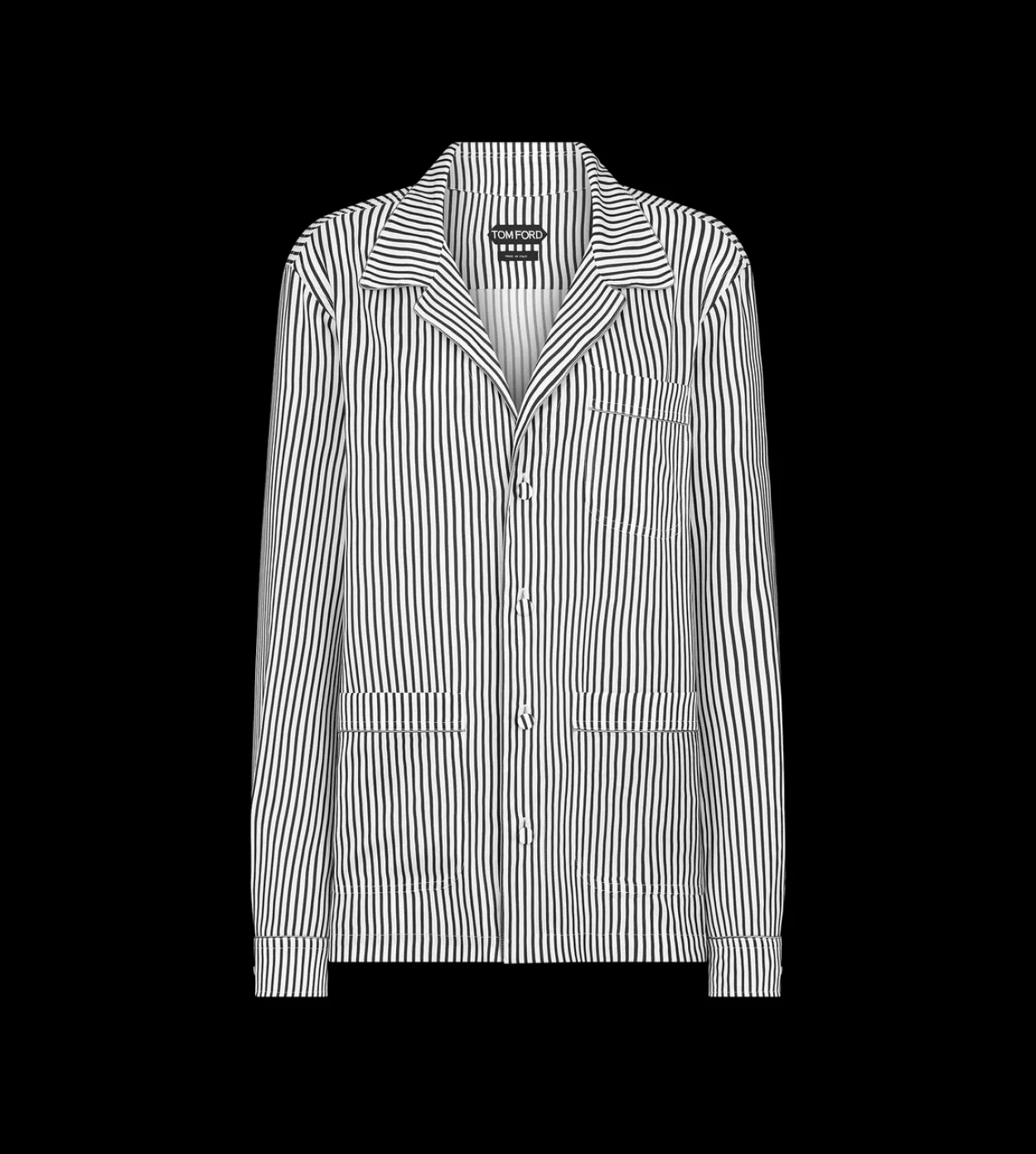 STRIPED SILK PJ SHIRT WITH PIPING AND TONAL TF EMBROIDERED LOGO