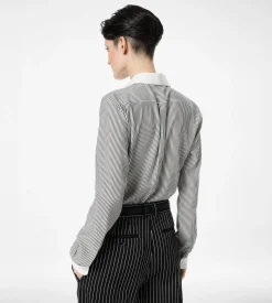 STRIPED SILK SHIRT WITH CONTRAST DETAILS