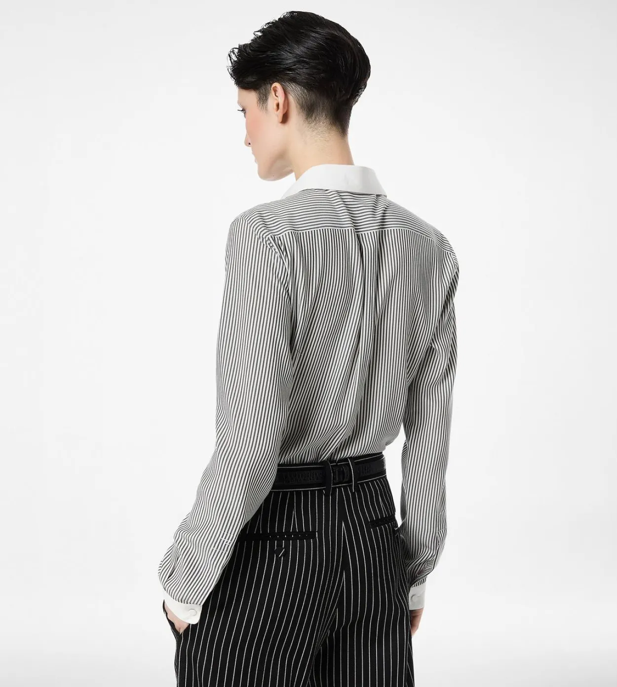 STRIPED SILK SHIRT WITH CONTRAST DETAILS