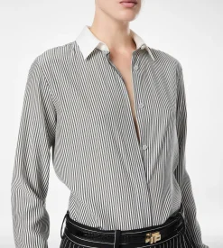 STRIPED SILK SHIRT WITH CONTRAST DETAILS