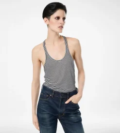 STRIPED TANK TOP WITH TONAL TF EMBROIDERED LOGO