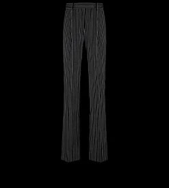 STRIPED WOOL COTTON BARATHEA RELAXED PLEATED STRAIGHT PANTS
